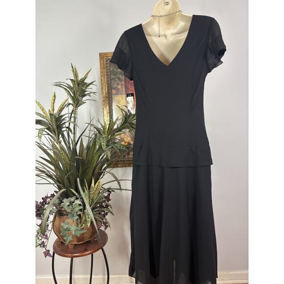 AGB Maxi Dress 6 Double V-Neck Whimsigoth Grunge Flutter Sleeve Drop Waist - Picture 4 of 11